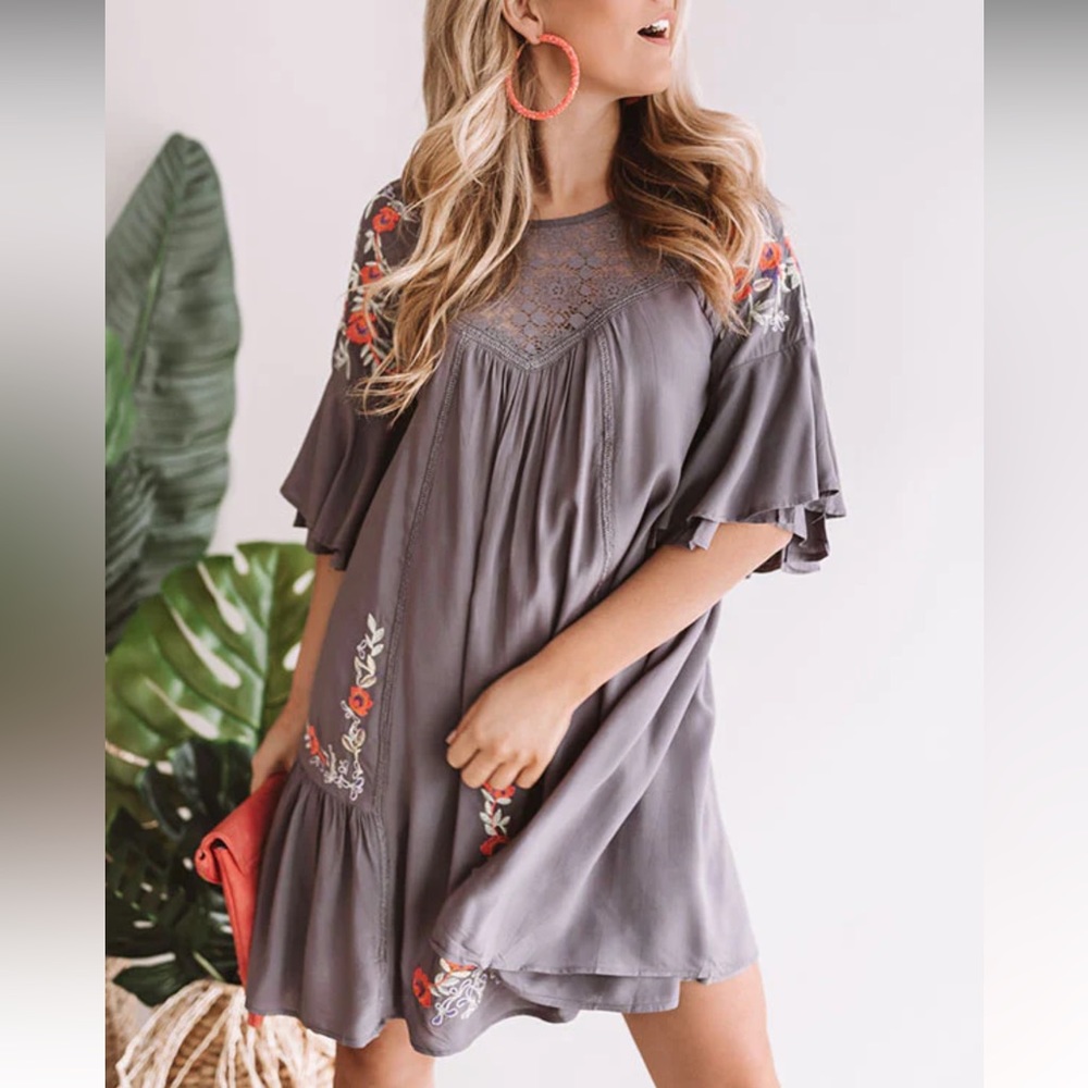 Umgee Floral Embroidered Mini Dress